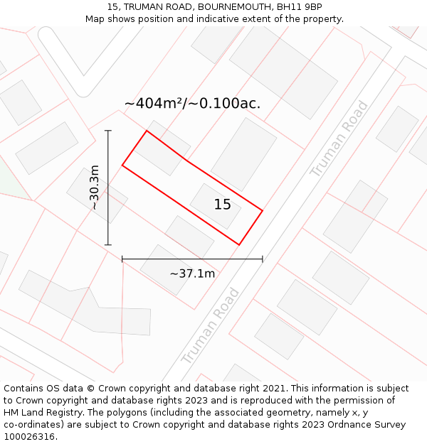 15, TRUMAN ROAD, BOURNEMOUTH, BH11 9BP: Plot and title map