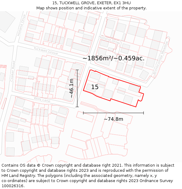 15, TUCKWELL GROVE, EXETER, EX1 3HU: Plot and title map