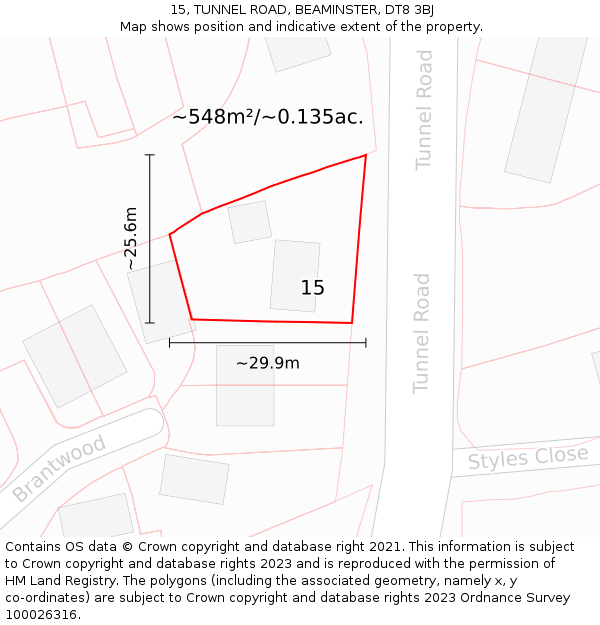 15, TUNNEL ROAD, BEAMINSTER, DT8 3BJ: Plot and title map