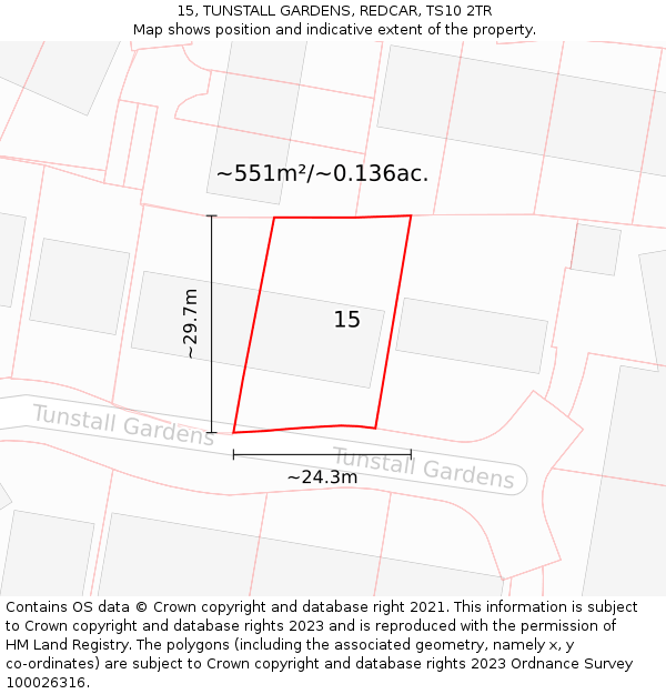 15, TUNSTALL GARDENS, REDCAR, TS10 2TR: Plot and title map