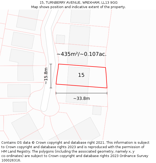 15, TURNBERRY AVENUE, WREXHAM, LL13 9GG: Plot and title map