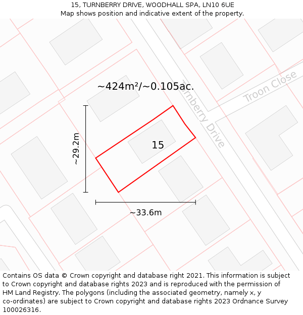 15, TURNBERRY DRIVE, WOODHALL SPA, LN10 6UE: Plot and title map