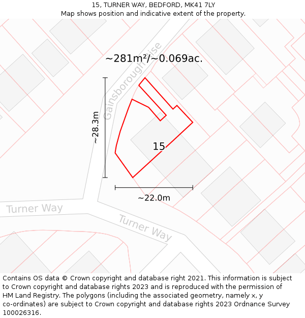 15, TURNER WAY, BEDFORD, MK41 7LY: Plot and title map