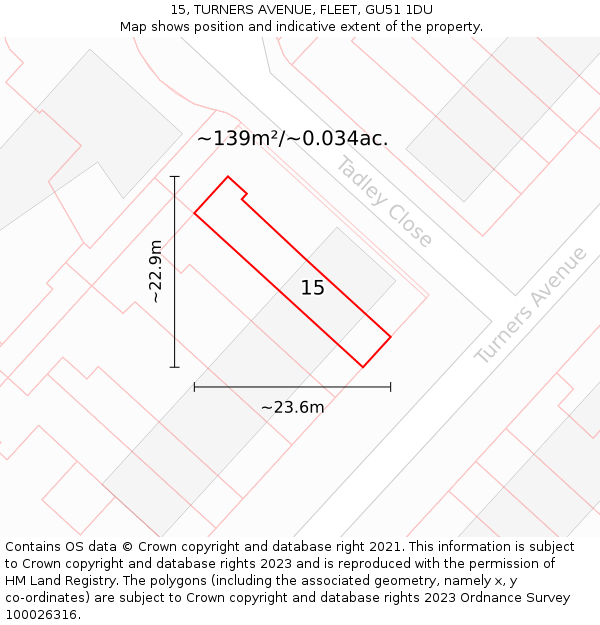 15, TURNERS AVENUE, FLEET, GU51 1DU: Plot and title map