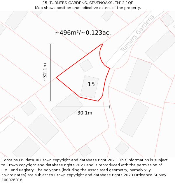 15, TURNERS GARDENS, SEVENOAKS, TN13 1QE: Plot and title map