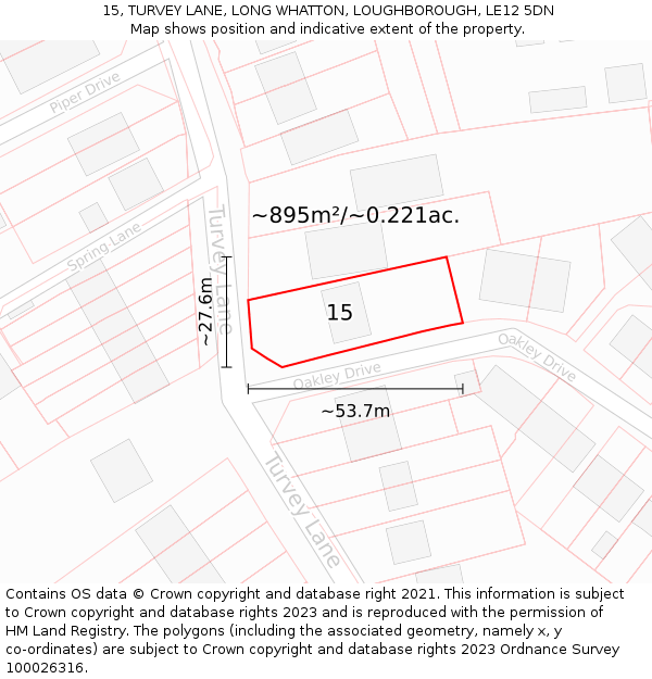 15, TURVEY LANE, LONG WHATTON, LOUGHBOROUGH, LE12 5DN: Plot and title map