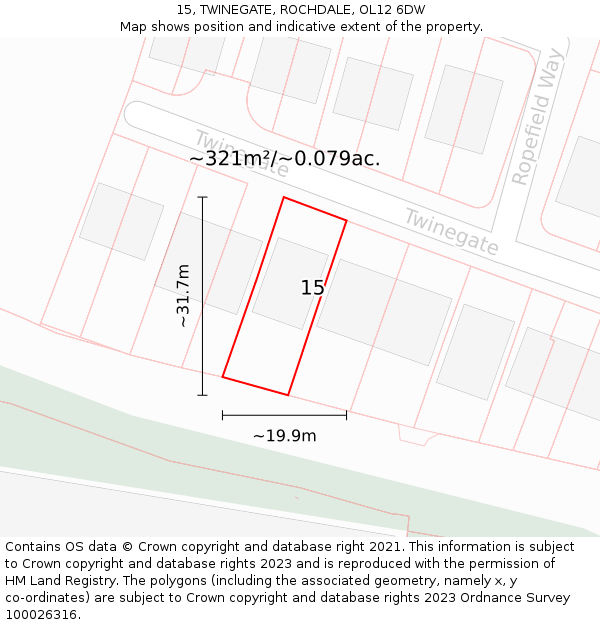 15, TWINEGATE, ROCHDALE, OL12 6DW: Plot and title map