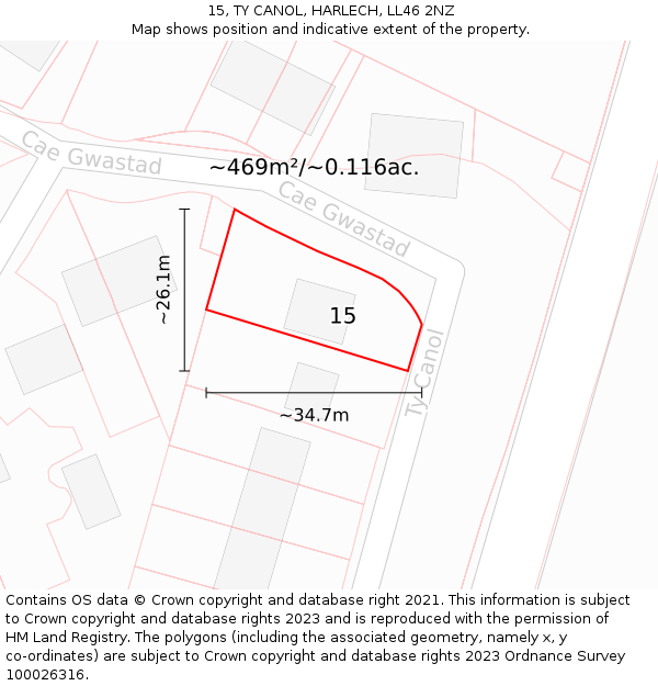 15, TY CANOL, HARLECH, LL46 2NZ: Plot and title map