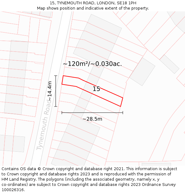 15, TYNEMOUTH ROAD, LONDON, SE18 1PH: Plot and title map