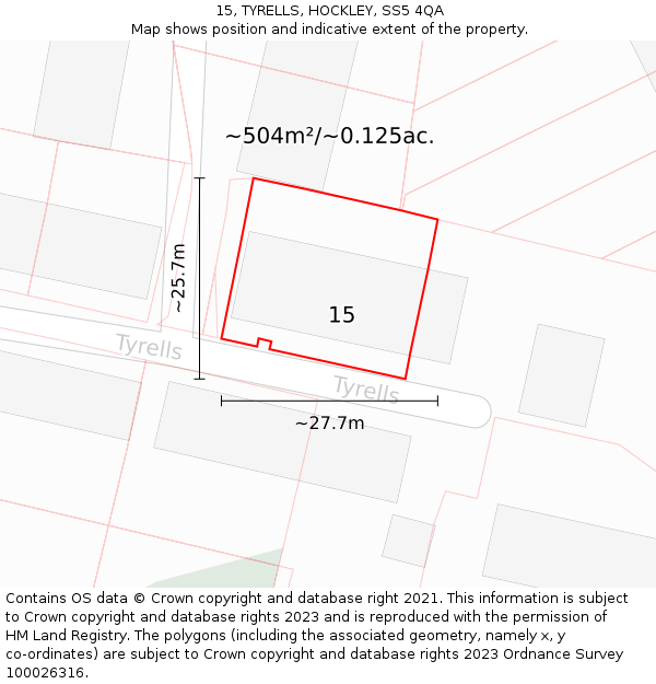 15, TYRELLS, HOCKLEY, SS5 4QA: Plot and title map