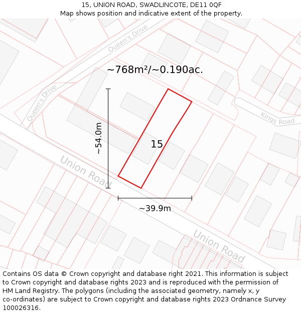 15, UNION ROAD, SWADLINCOTE, DE11 0QF: Plot and title map