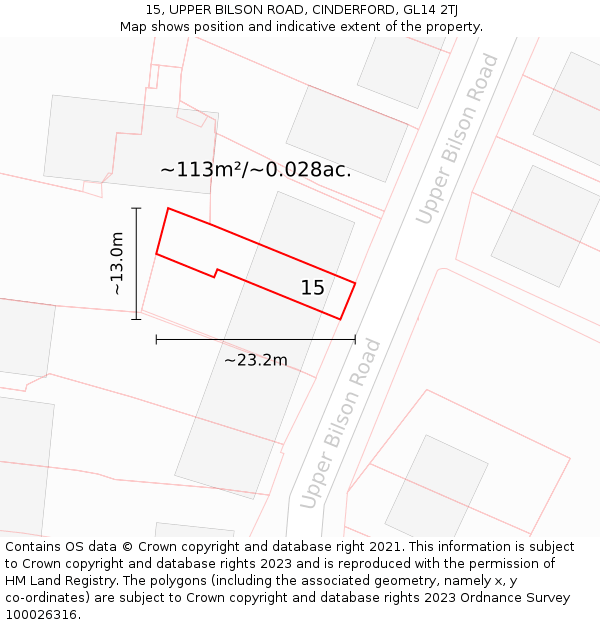 15, UPPER BILSON ROAD, CINDERFORD, GL14 2TJ: Plot and title map