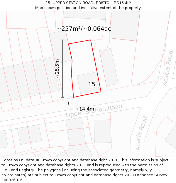 15, UPPER STATION ROAD, BRISTOL, BS16 4LY: Plot and title map