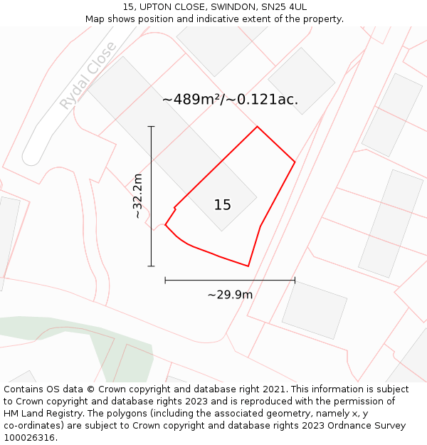 15, UPTON CLOSE, SWINDON, SN25 4UL: Plot and title map