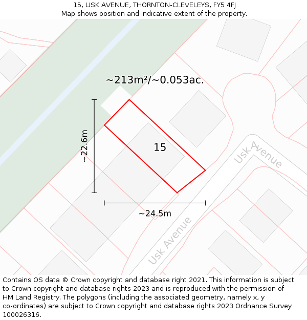 15, USK AVENUE, THORNTON-CLEVELEYS, FY5 4FJ: Plot and title map