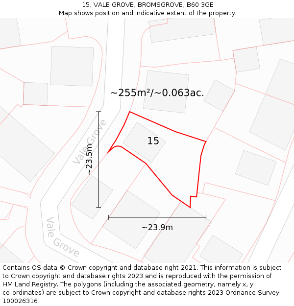 15, VALE GROVE, BROMSGROVE, B60 3GE: Plot and title map