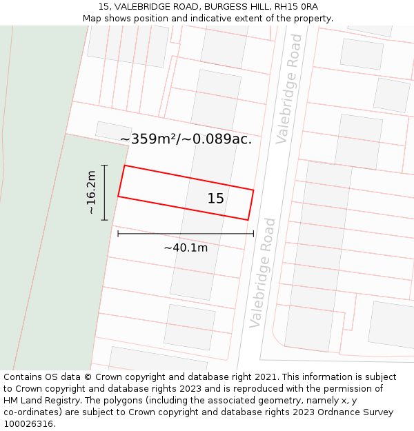 15, VALEBRIDGE ROAD, BURGESS HILL, RH15 0RA: Plot and title map