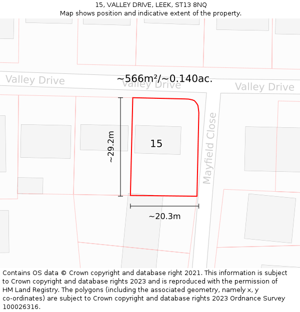 15, VALLEY DRIVE, LEEK, ST13 8NQ: Plot and title map