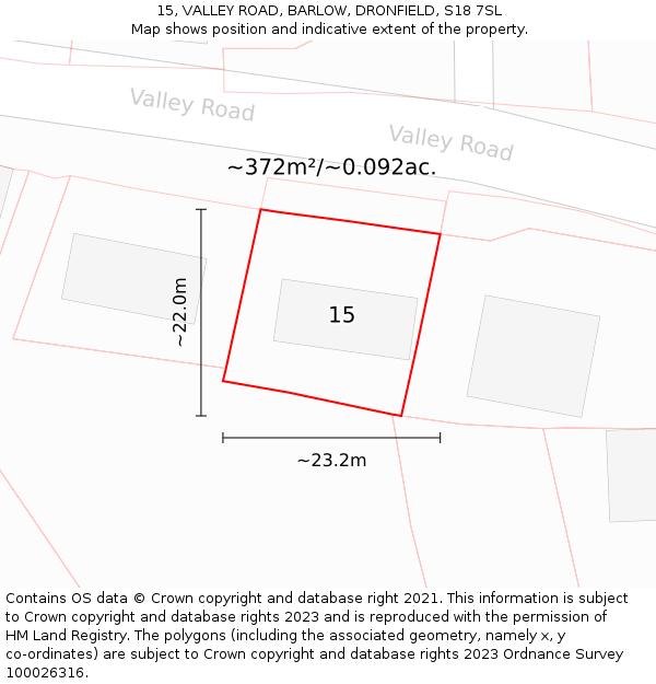 15, VALLEY ROAD, BARLOW, DRONFIELD, S18 7SL: Plot and title map