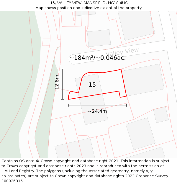 15, VALLEY VIEW, MANSFIELD, NG18 4US: Plot and title map