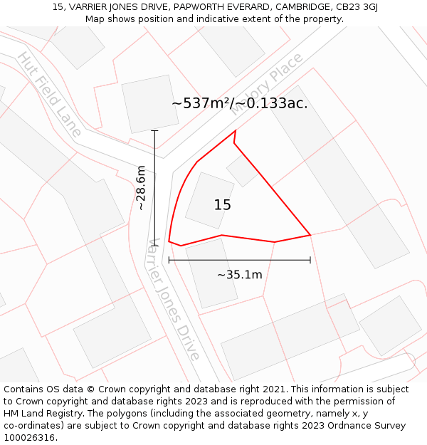 15, VARRIER JONES DRIVE, PAPWORTH EVERARD, CAMBRIDGE, CB23 3GJ: Plot and title map