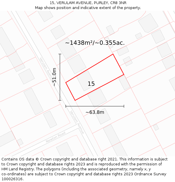 15, VERULAM AVENUE, PURLEY, CR8 3NR: Plot and title map