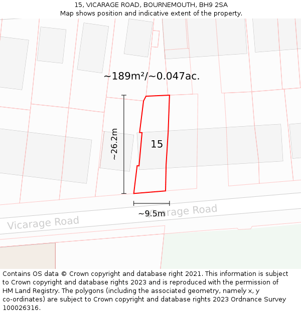 15, VICARAGE ROAD, BOURNEMOUTH, BH9 2SA: Plot and title map