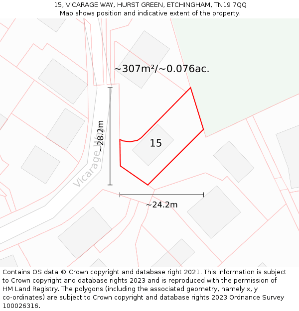 15, VICARAGE WAY, HURST GREEN, ETCHINGHAM, TN19 7QQ: Plot and title map