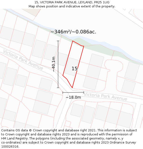 15, VICTORIA PARK AVENUE, LEYLAND, PR25 1UG: Plot and title map