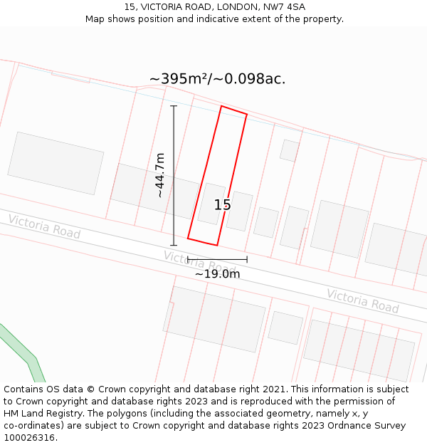 15, VICTORIA ROAD, LONDON, NW7 4SA: Plot and title map