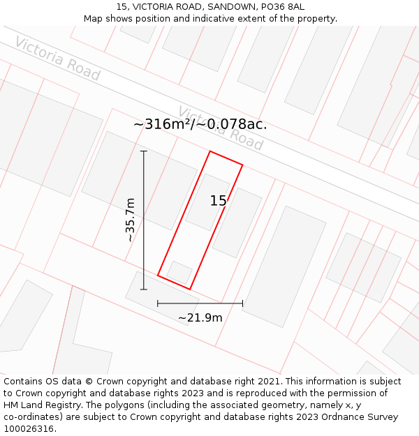 15, VICTORIA ROAD, SANDOWN, PO36 8AL: Plot and title map