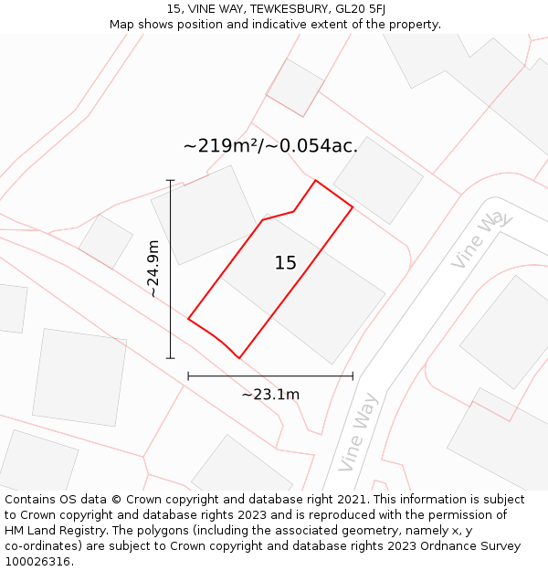 15, VINE WAY, TEWKESBURY, GL20 5FJ: Plot and title map