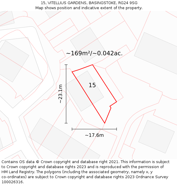 15, VITELLIUS GARDENS, BASINGSTOKE, RG24 9SG: Plot and title map