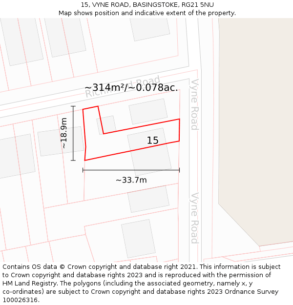 15, VYNE ROAD, BASINGSTOKE, RG21 5NU: Plot and title map