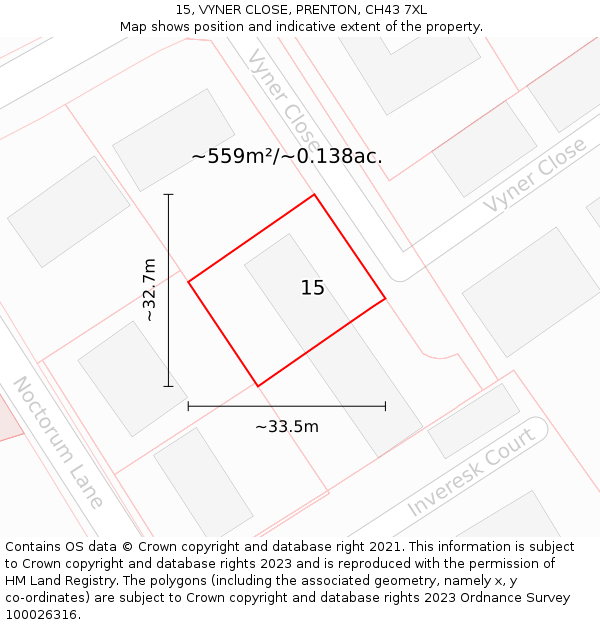 15, VYNER CLOSE, PRENTON, CH43 7XL: Plot and title map