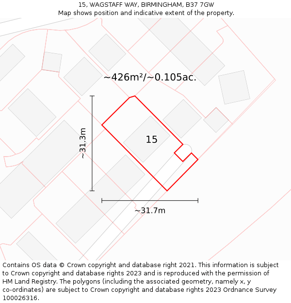 15, WAGSTAFF WAY, BIRMINGHAM, B37 7GW: Plot and title map