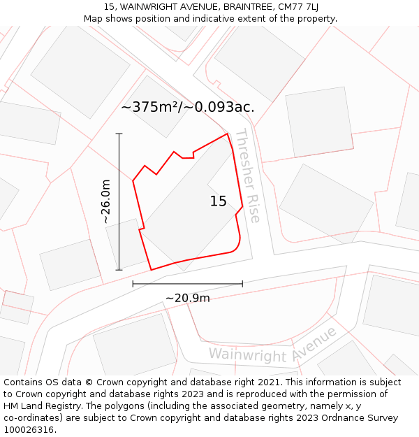 15, WAINWRIGHT AVENUE, BRAINTREE, CM77 7LJ: Plot and title map