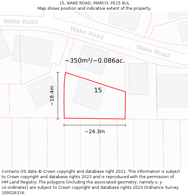 15, WAKE ROAD, MARCH, PE15 8UL: Plot and title map