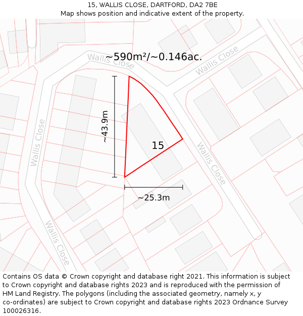 15, WALLIS CLOSE, DARTFORD, DA2 7BE: Plot and title map