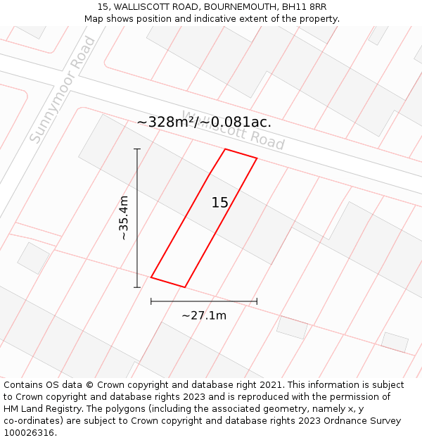 15, WALLISCOTT ROAD, BOURNEMOUTH, BH11 8RR: Plot and title map