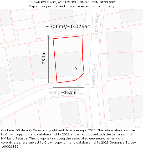 15, WALPOLE WAY, WEST WINCH, KING'S LYNN, PE33 0SX: Plot and title map