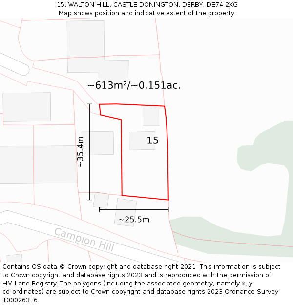 15, WALTON HILL, CASTLE DONINGTON, DERBY, DE74 2XG: Plot and title map