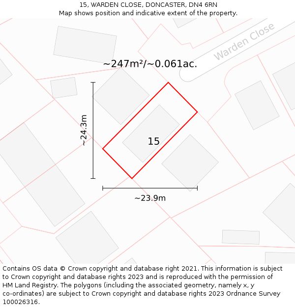 15, WARDEN CLOSE, DONCASTER, DN4 6RN: Plot and title map