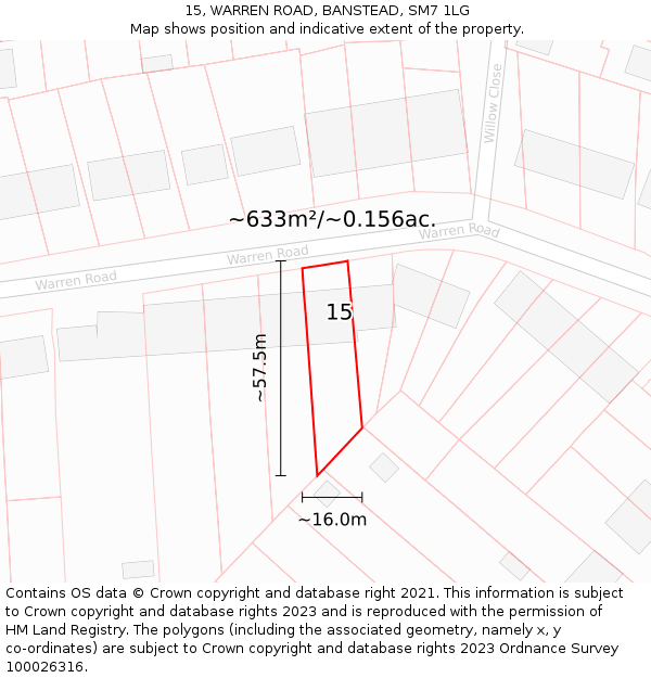 15, WARREN ROAD, BANSTEAD, SM7 1LG: Plot and title map