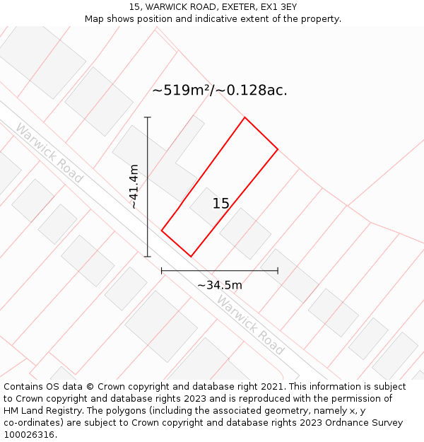 15, WARWICK ROAD, EXETER, EX1 3EY: Plot and title map