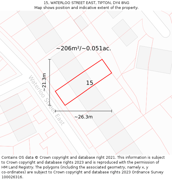 15, WATERLOO STREET EAST, TIPTON, DY4 8NG: Plot and title map