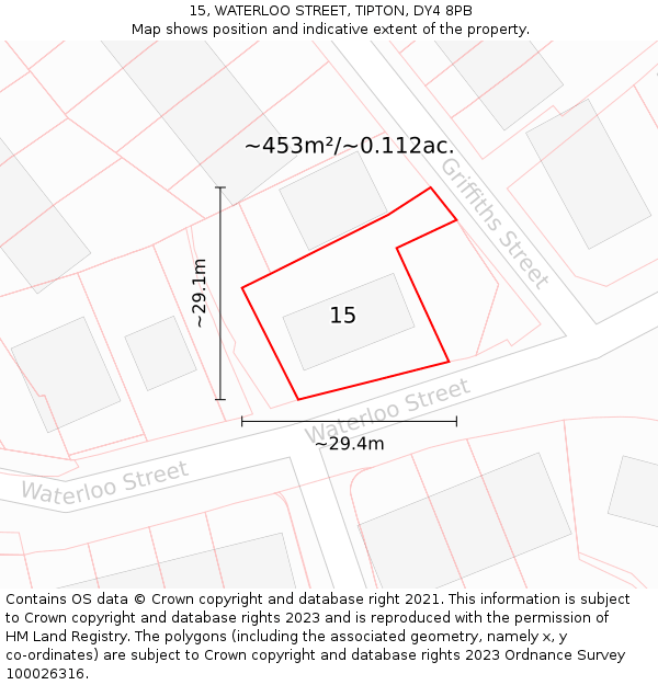 15, WATERLOO STREET, TIPTON, DY4 8PB: Plot and title map