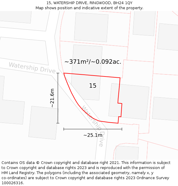 15, WATERSHIP DRIVE, RINGWOOD, BH24 1QY: Plot and title map