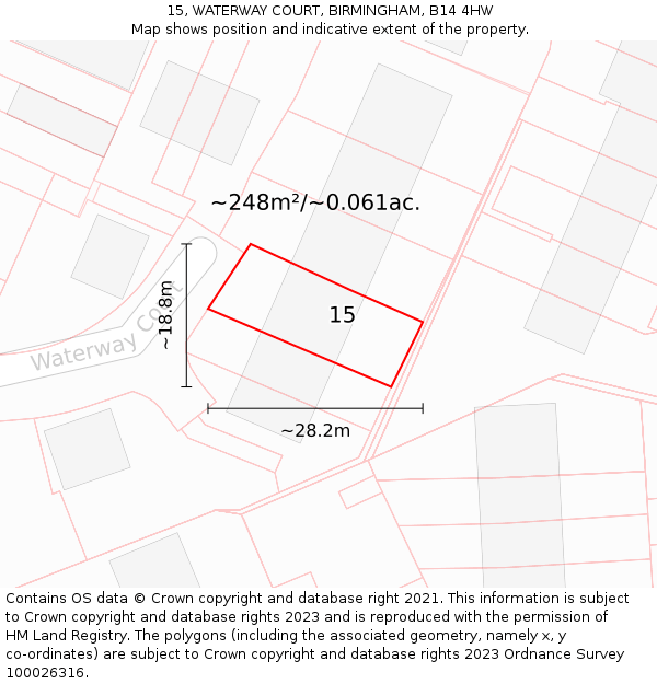 15, WATERWAY COURT, BIRMINGHAM, B14 4HW: Plot and title map