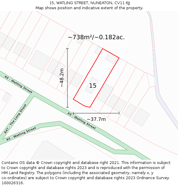 15, WATLING STREET, NUNEATON, CV11 6JJ: Plot and title map